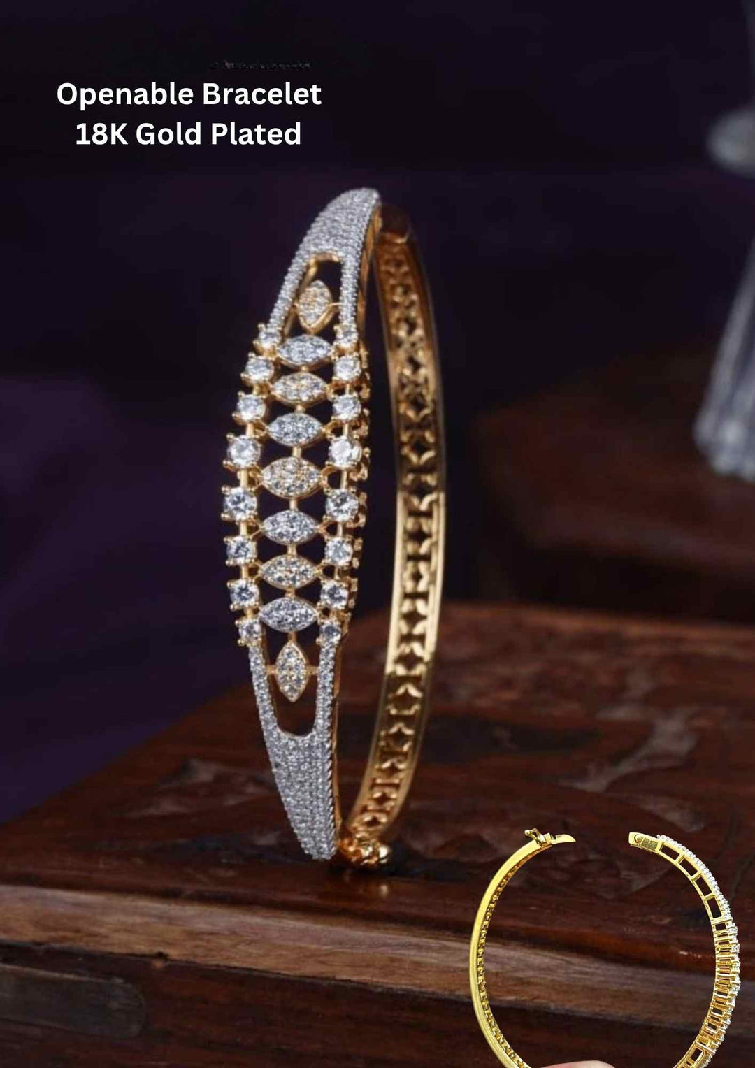 Pure Zirconian Diamond Gold Plated Floral Openable Bracelet