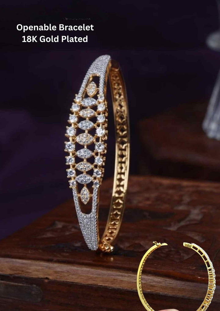 Pure Zirconian Diamond Gold Plated Floral Openable Bracelet