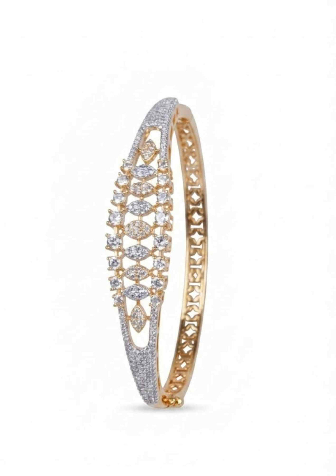 Pure Zirconian Diamond Gold Plated Floral Openable Bracelet White Background 