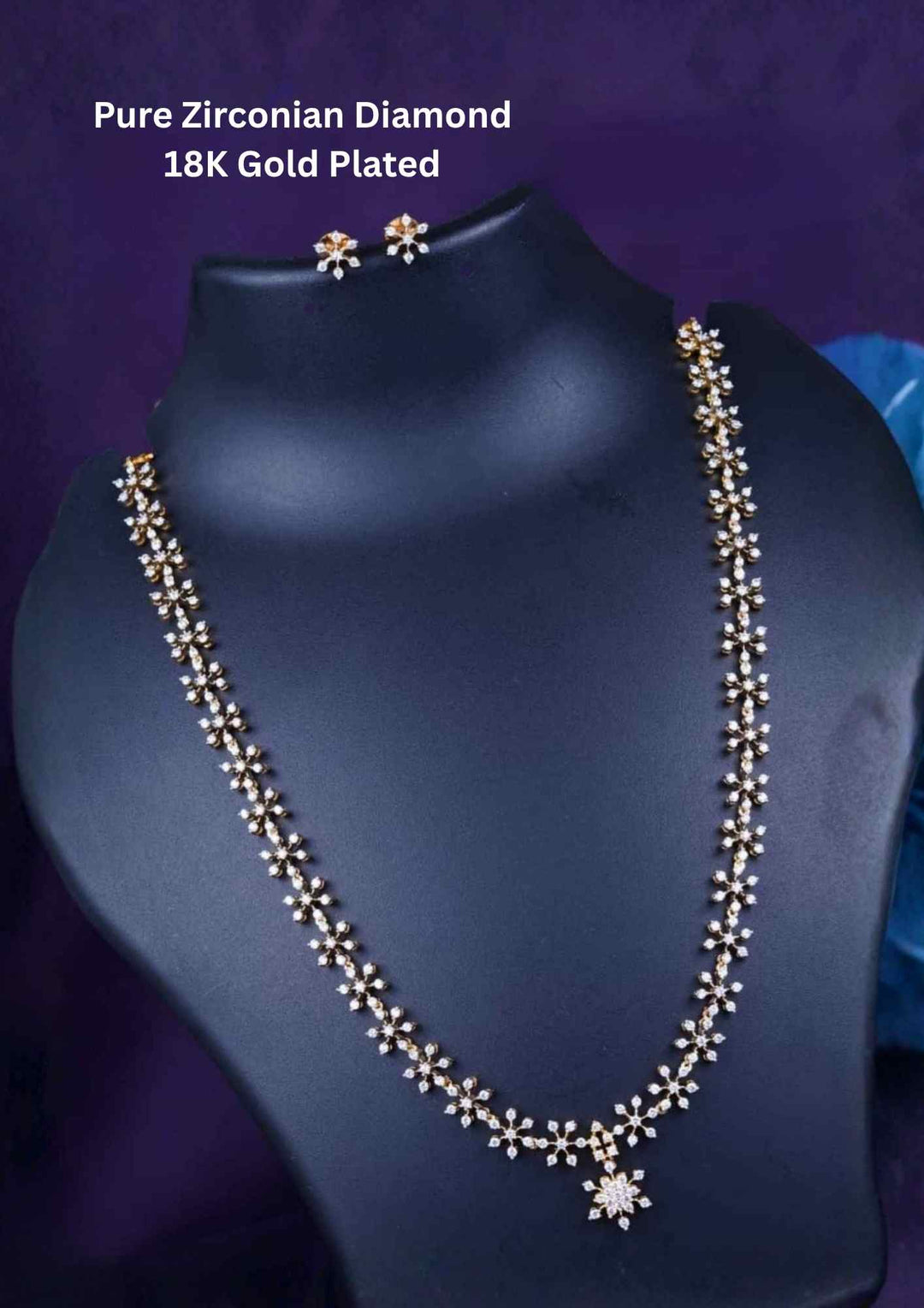 Pure Zirconian Diamond Gold Plated Flower Haram with Earrings