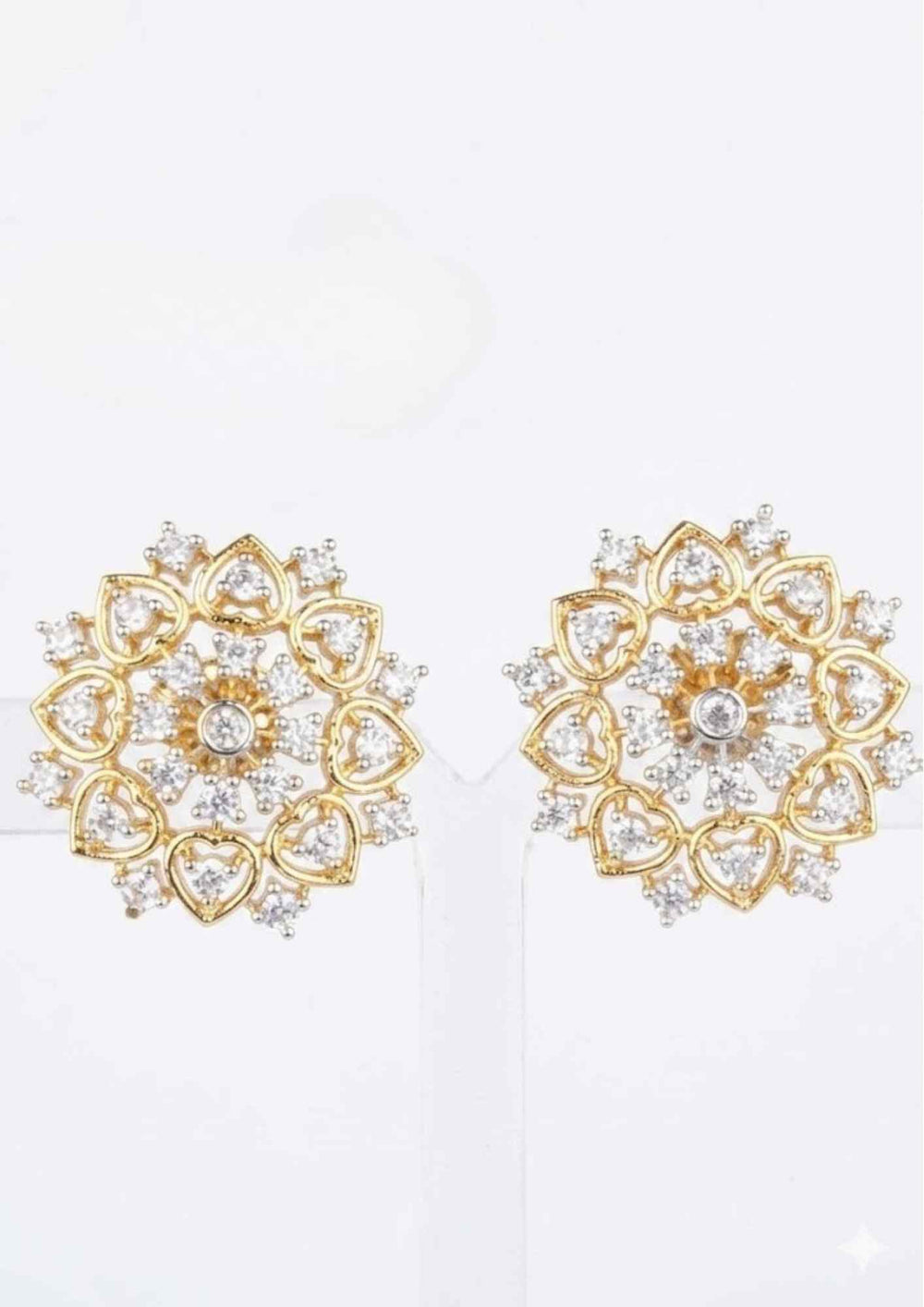 Pure Zirconian Diamond Gold Plated Heart Shape Studs  