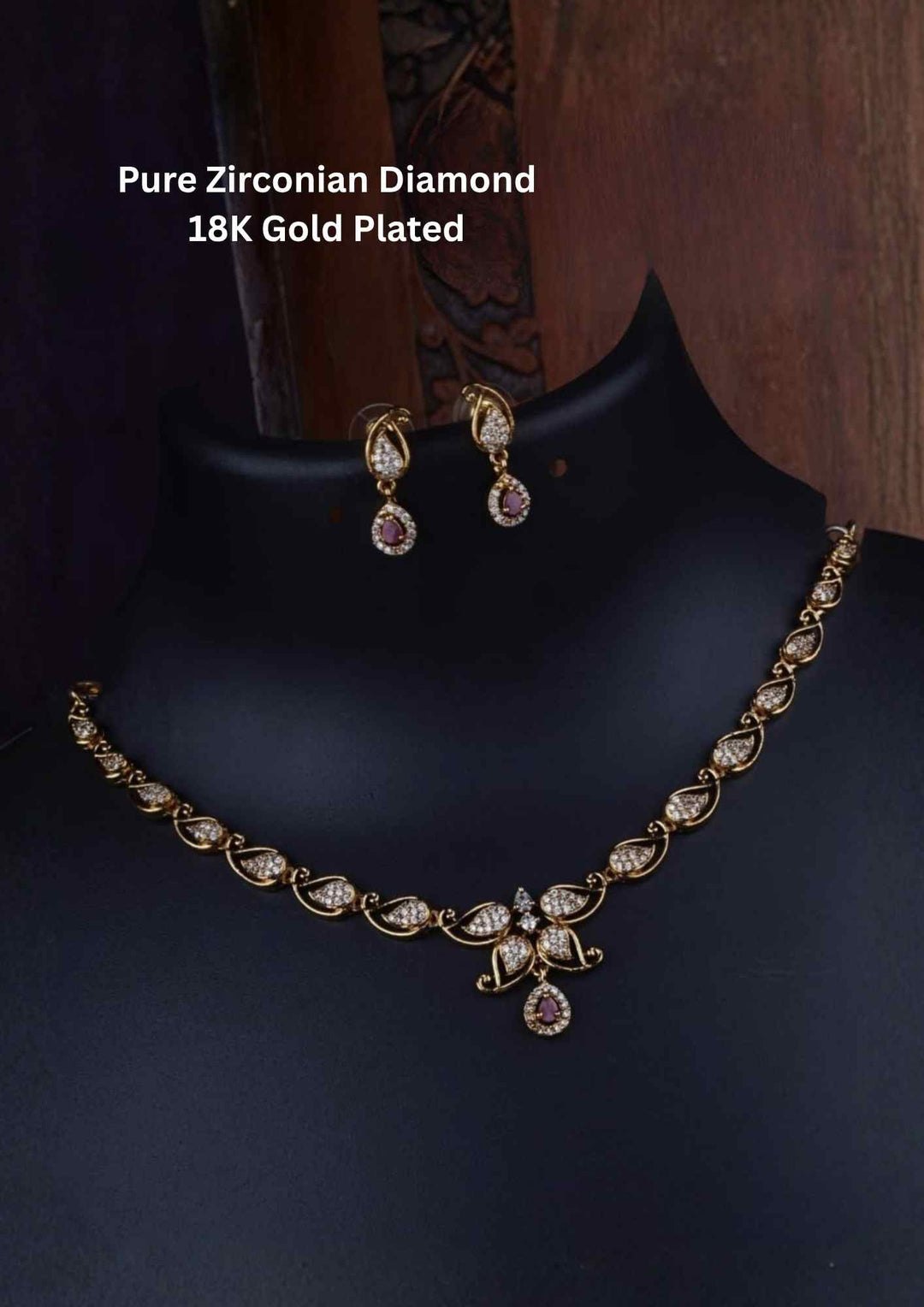 Pure Zirconian Diamond Gold Plated Necklace With Earrings