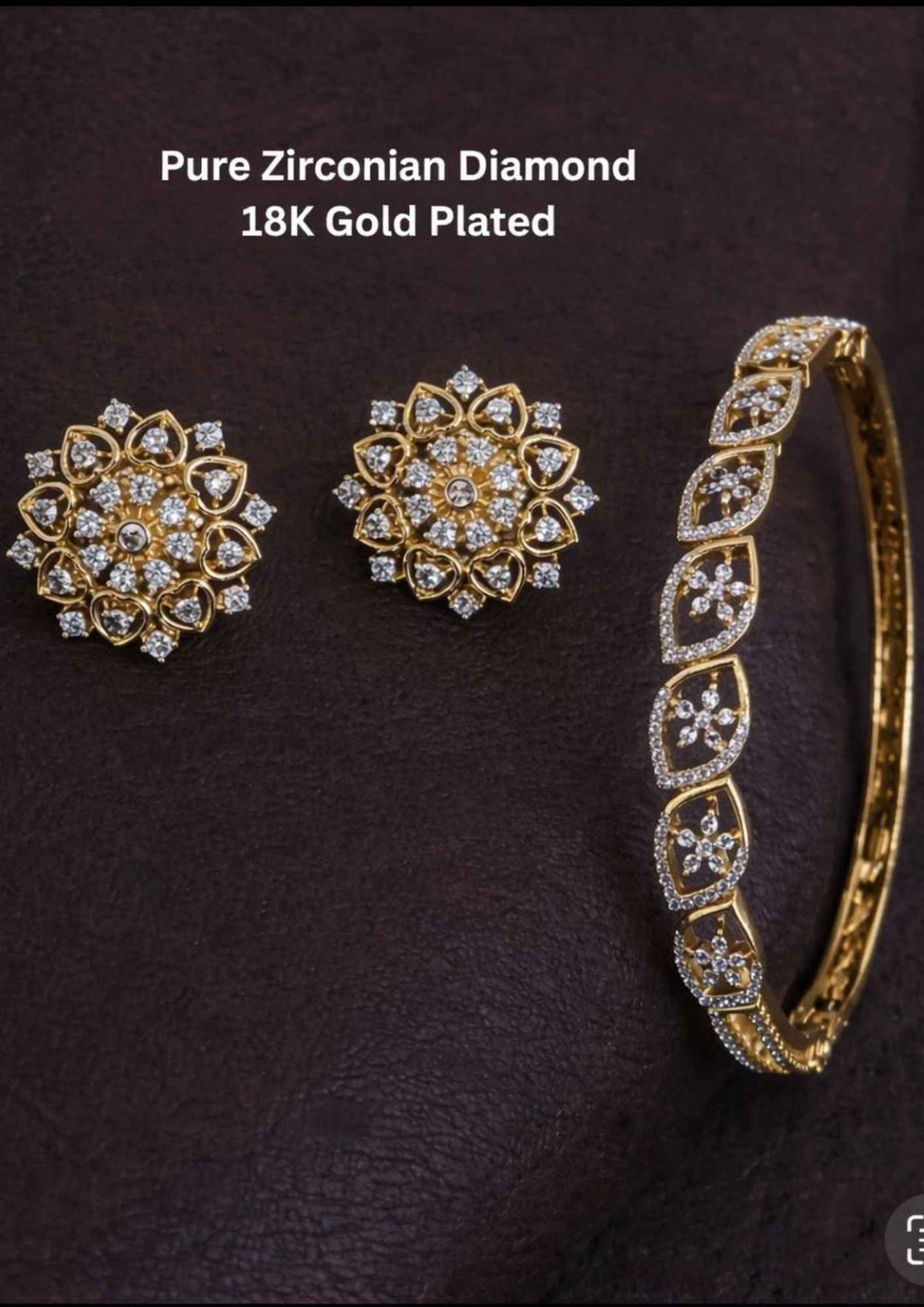 Pure Zirconian Diamond Gold Plated Openable Bracelet And Studs Combo