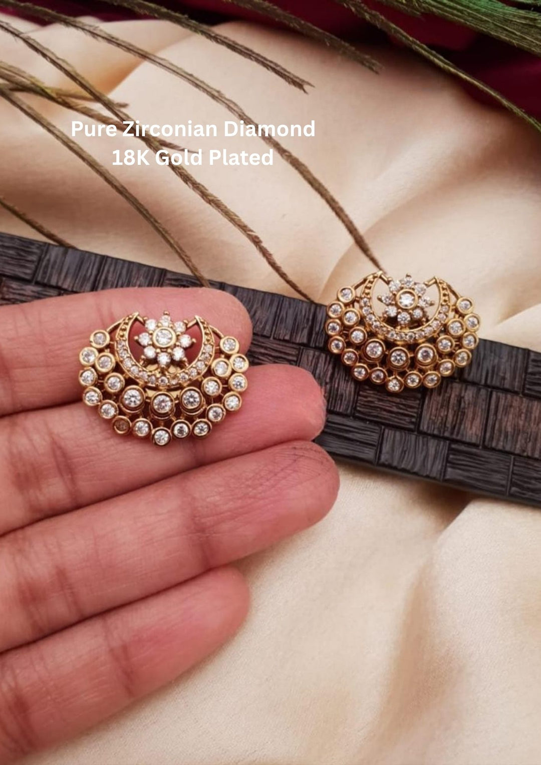 Pure Zirconian Diamond Gold Plated Polki Studs