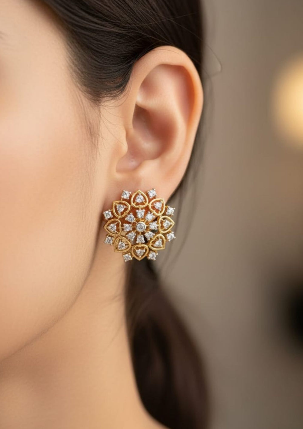 Pure Zirconian Diamond Gold Plated Floral Studs