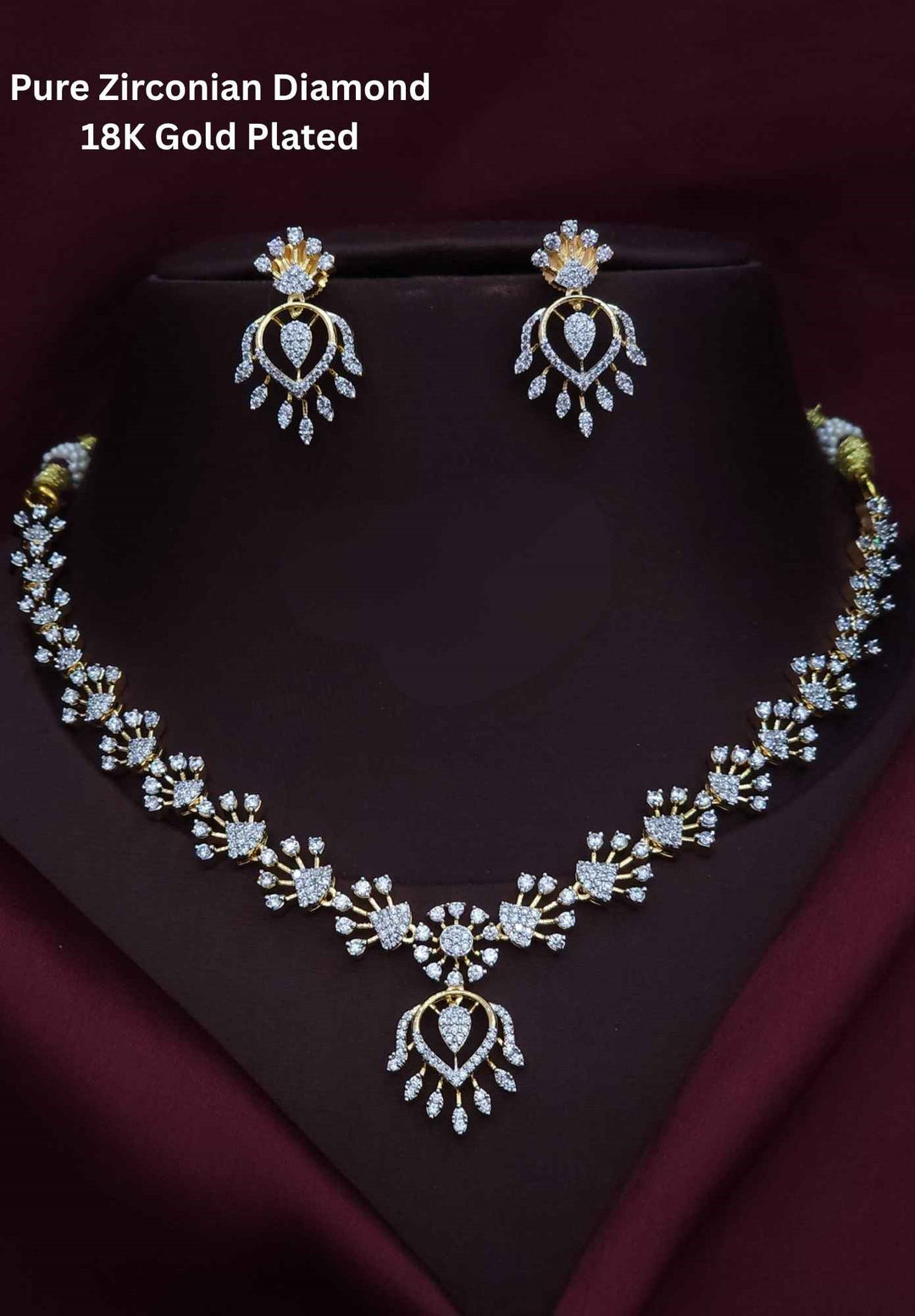 Pure Zirconian Diamond Gold Plated Necklace with Earrings
