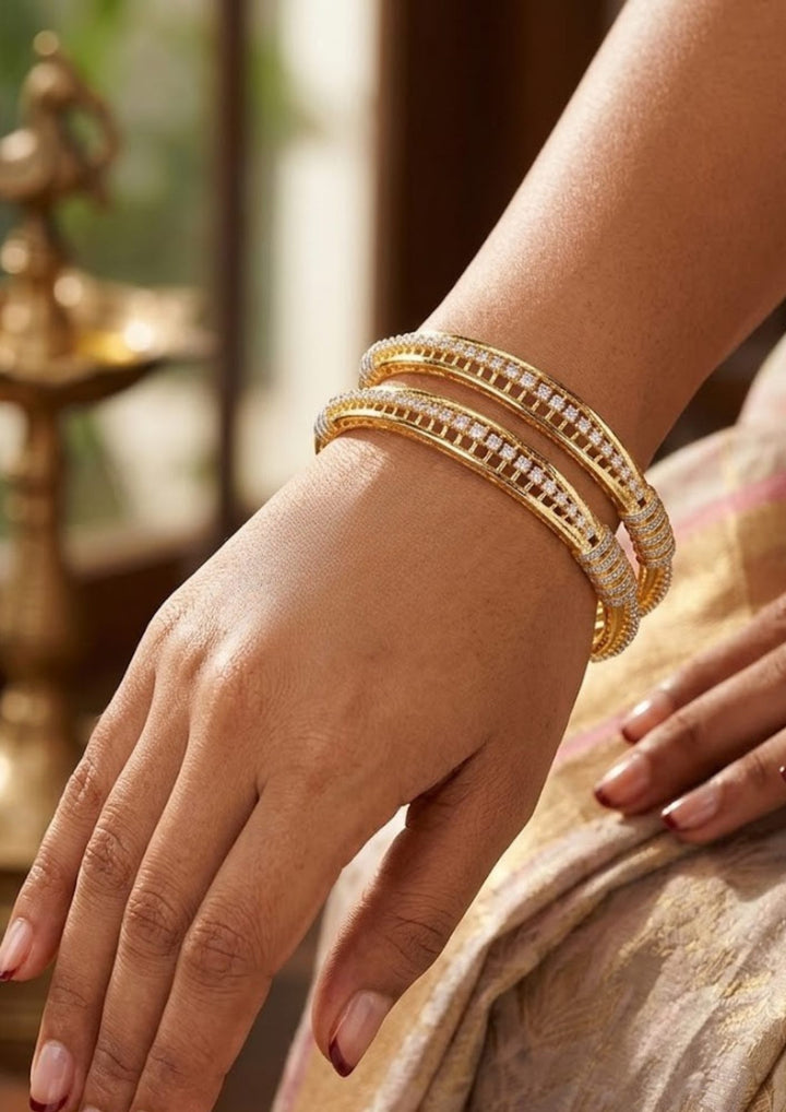 Pure Zirconian Diamond Gold Plated Bangles (Set-2) Model Pic