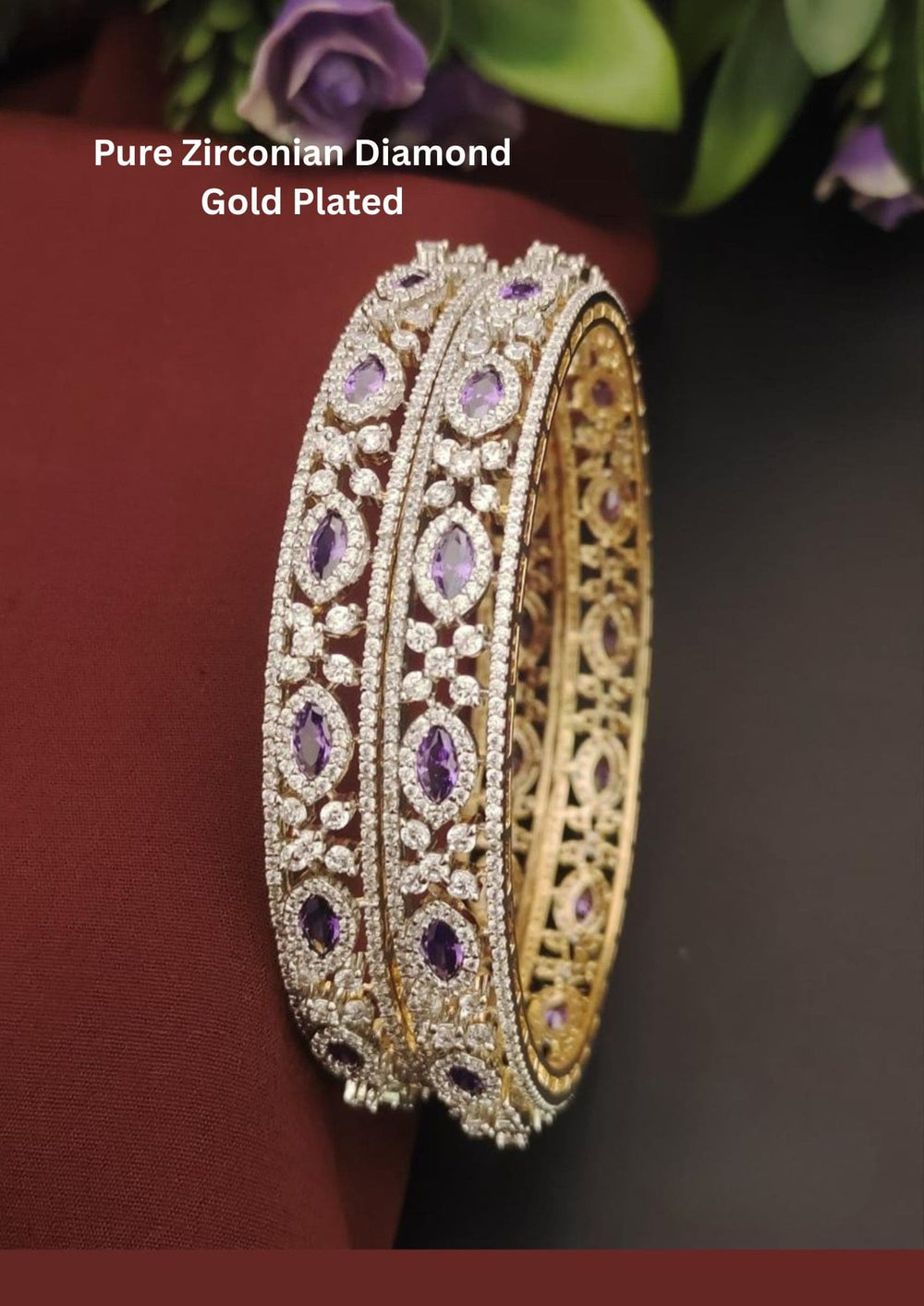 Pure Zirconian Diamond Gold Plated Bangles set 2