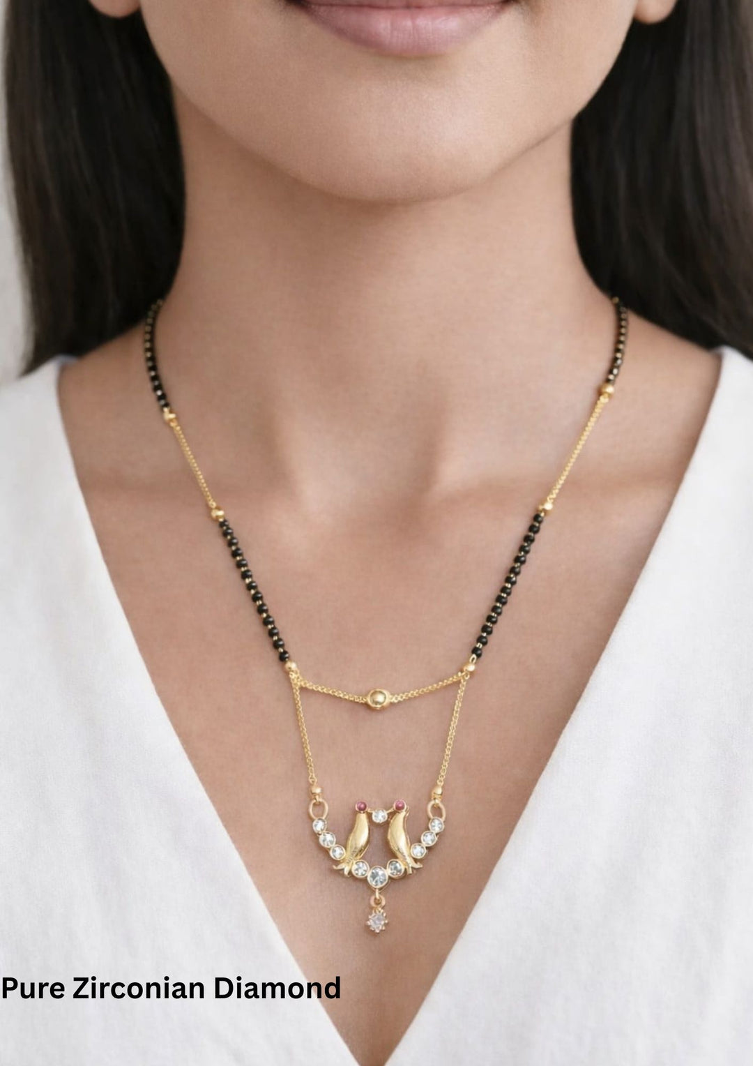 Pure Zirconian Diamond Gold Plated Birds Mangalsutra