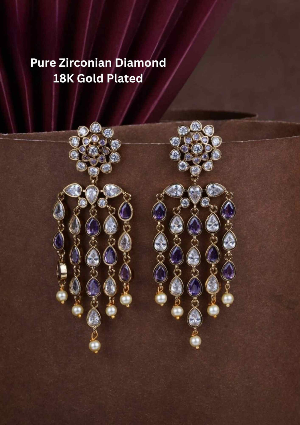 Pure Zirconian Diamond Gold Plated Blue Earrings