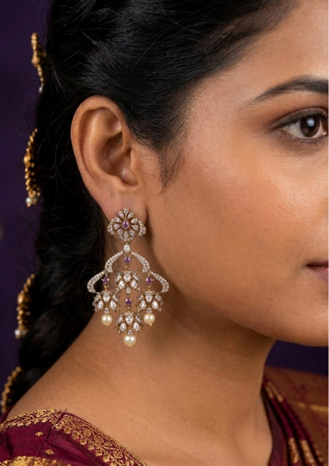 Pure Zirconian Diamond Gold Plated Chandbali Earrings 