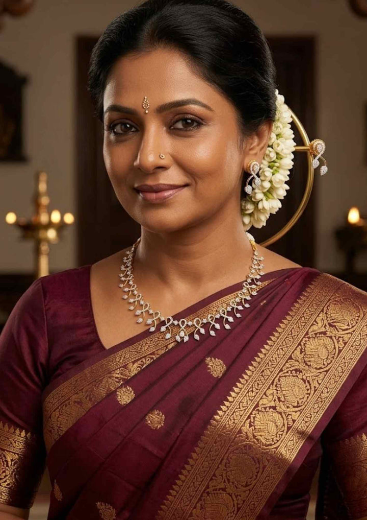 Pure Zirconian Diamond Gold Plated Dazzling Necklace With Earrings