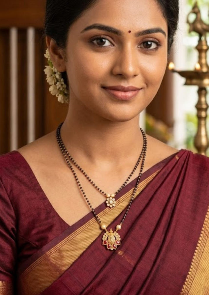 Pure Zirconian Diamond Gold Plated Double Chain Mangalsutra Model Pic