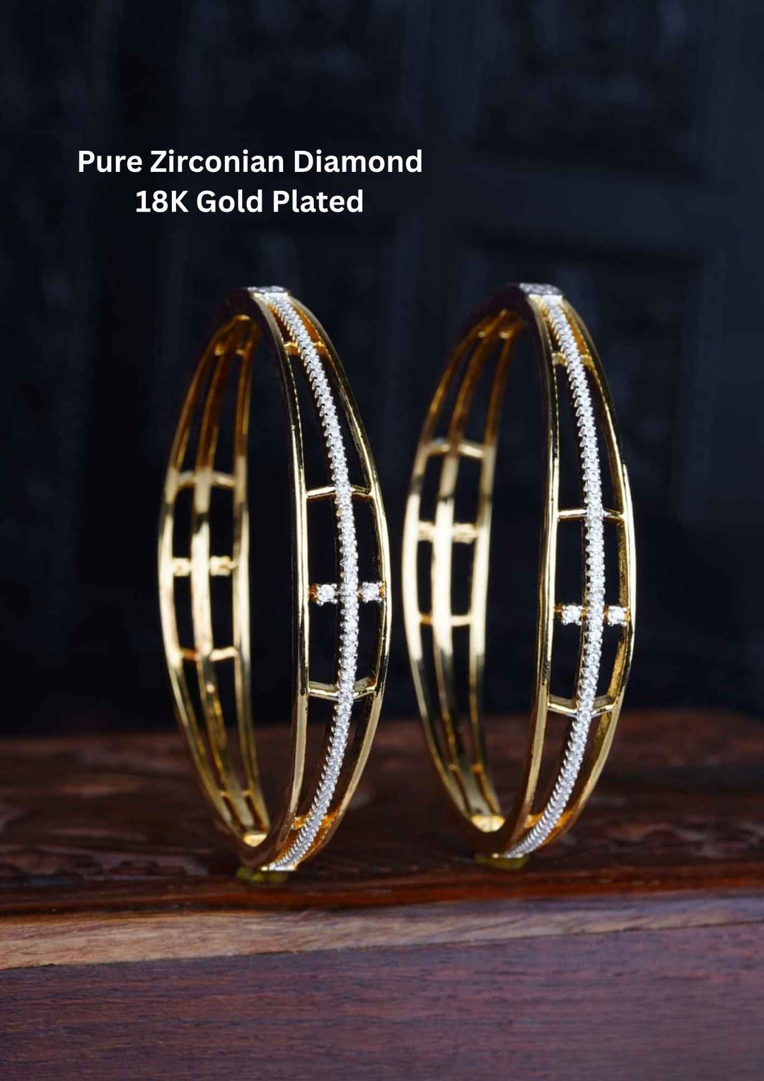 Pure Zirconian Diamond Gold Plated Double Layered Bangles (Set of 2)