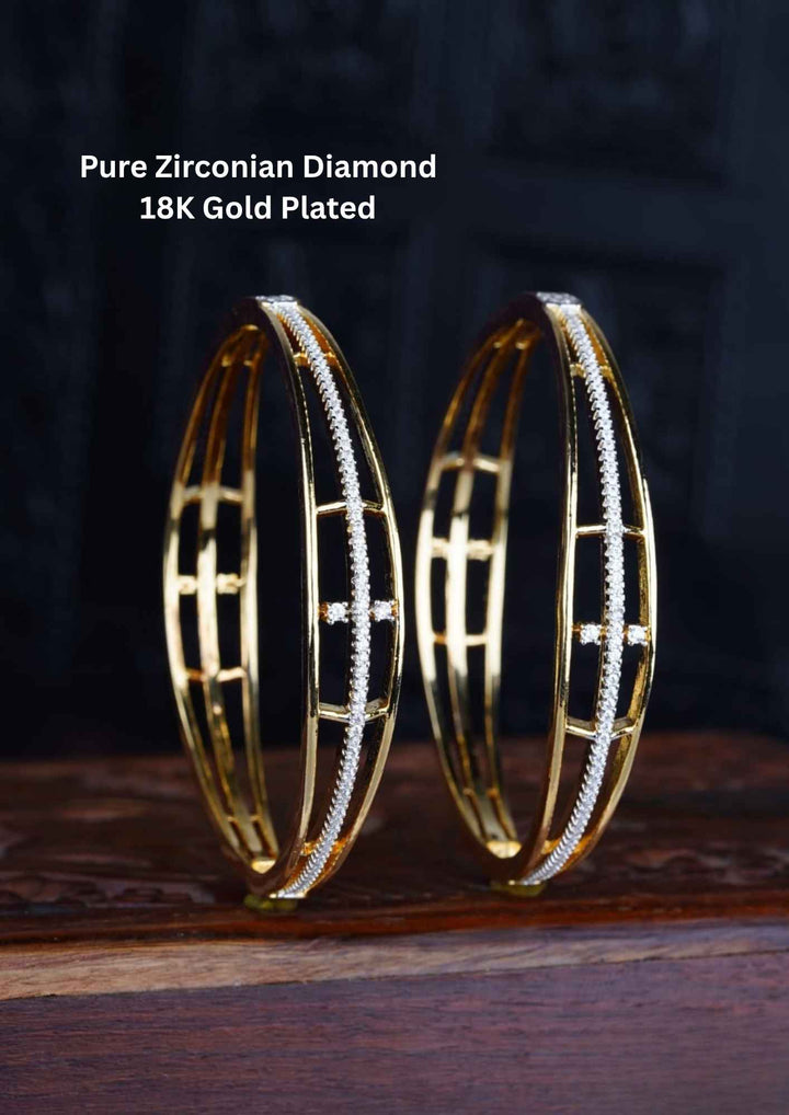 Pure Zirconian Diamond Gold Plated Double Layered Bangles (Set of 2)