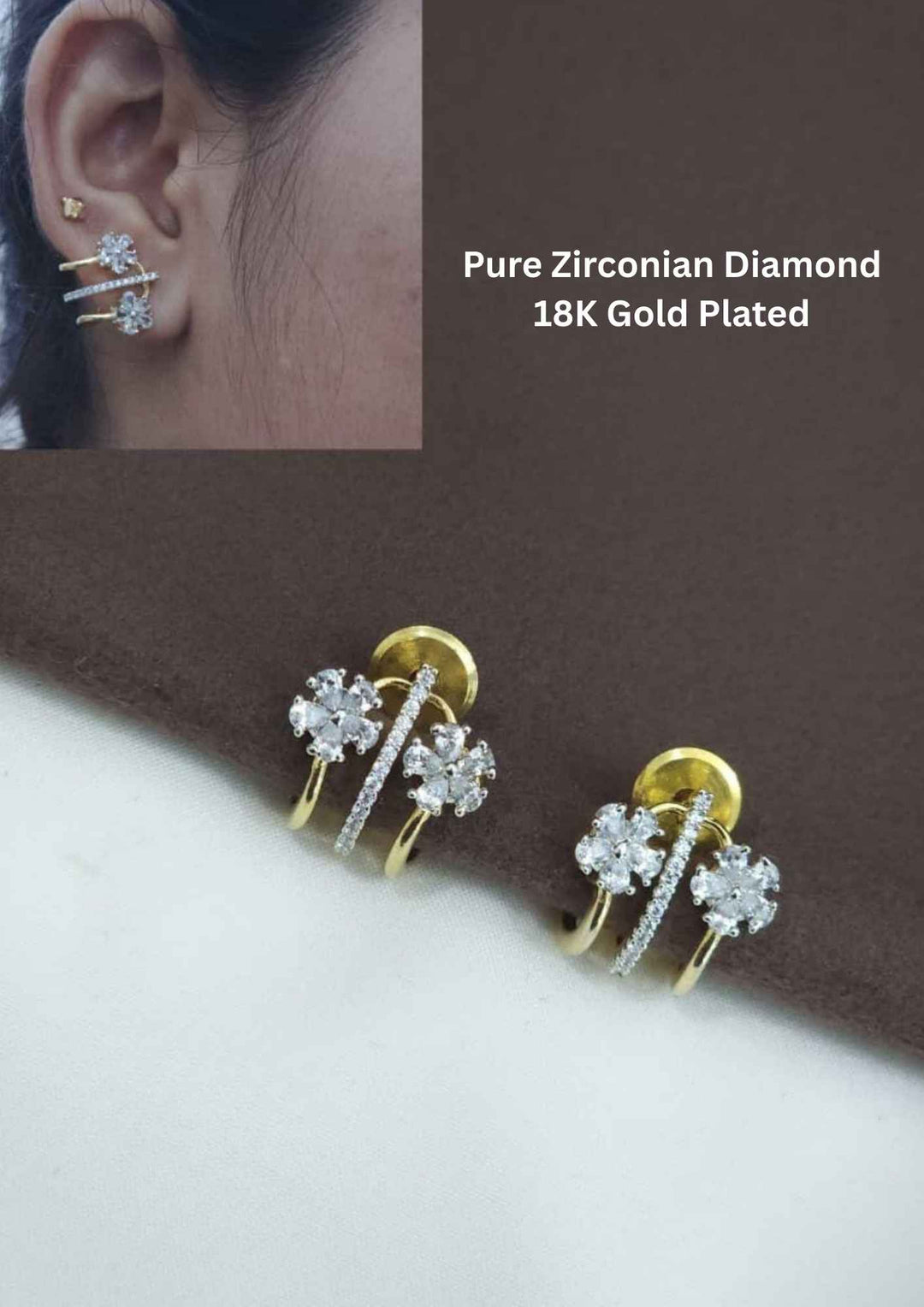 Pure Zirconian Diamond Gold Plated Ear Cuffs