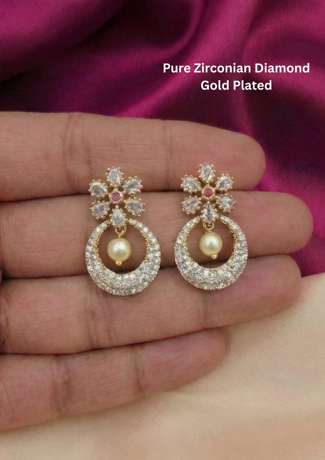 Pure Zirconian Diamond Gold Plated Earrings 