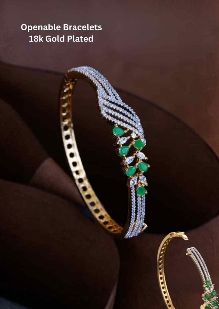 Pure Zirconian Diamond Gold Plated Floral Openable Bracelet 