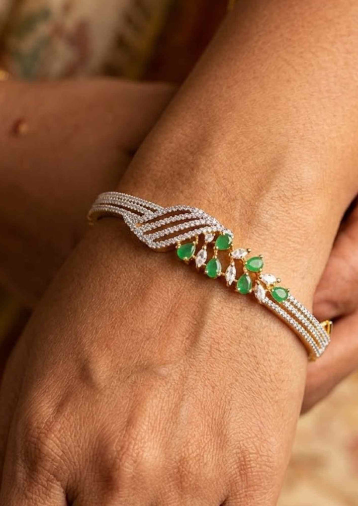 Pure Zirconian Diamond Gold Plated Floral Openable Bracelet Model Pic