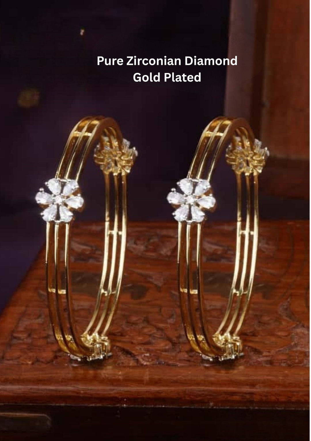 Pure Zirconian Diamond Gold Plated Flower Bangles