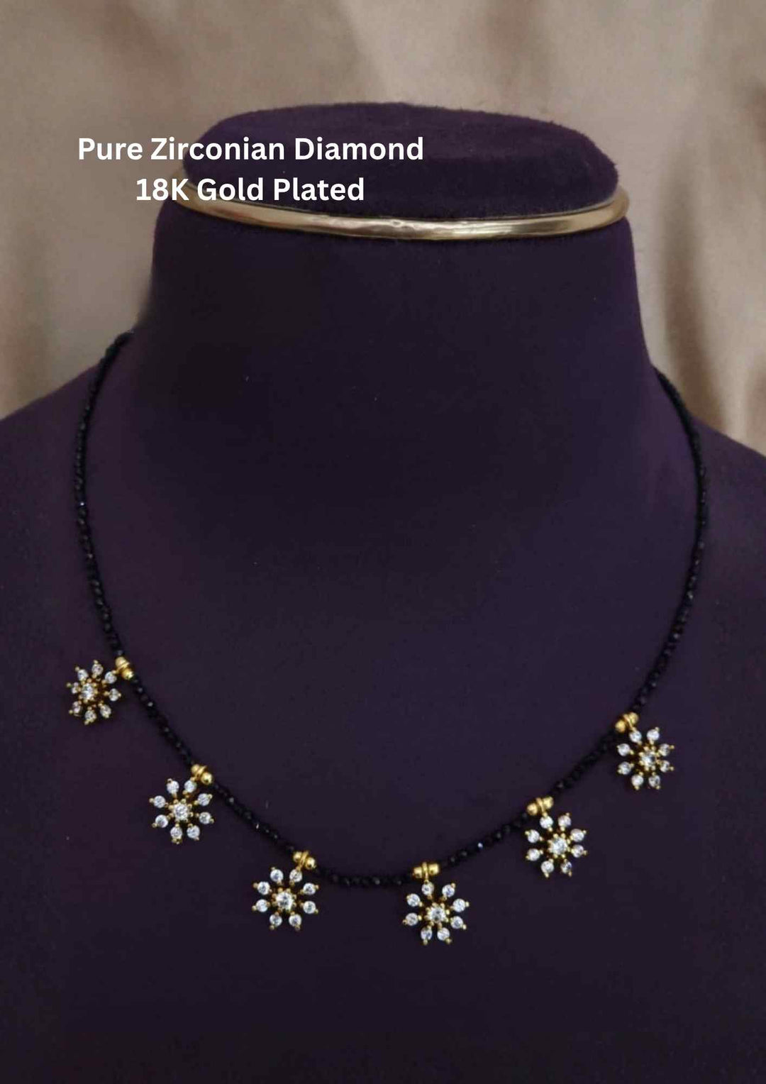 Pure Zirconian Diamond Gold Plated Flower Floral Mangalsutra 