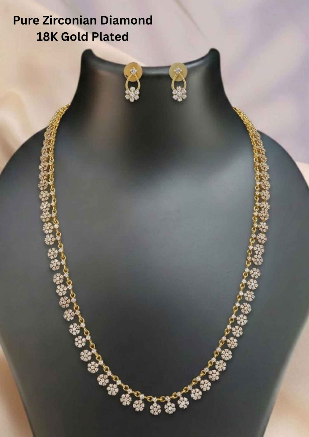 Pure Zirconian Diamond Gold Plated Flower Haram with Earrings 