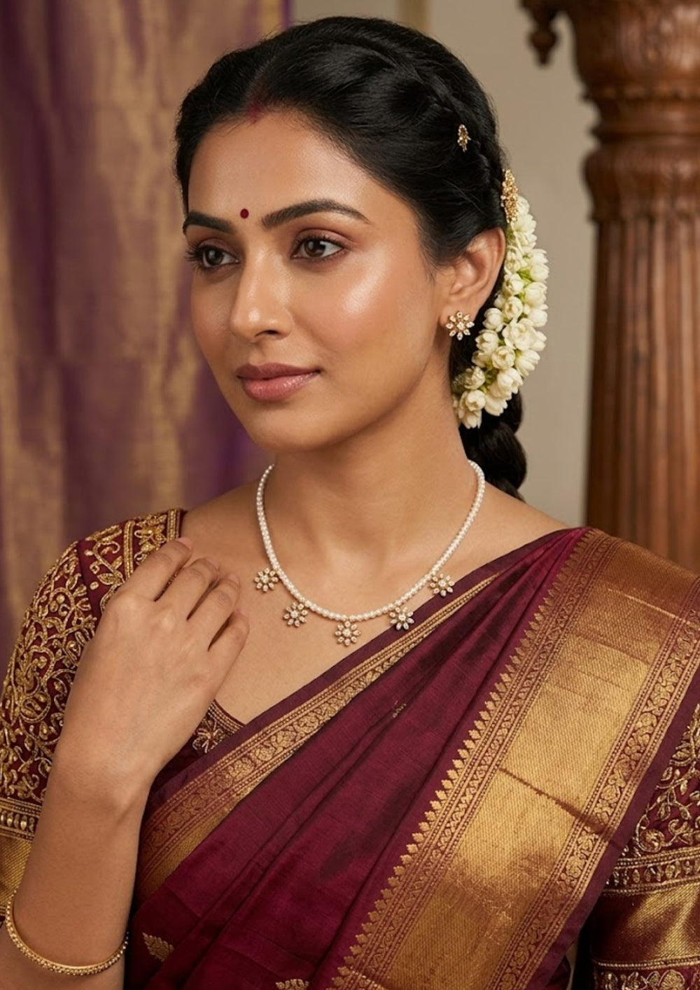 Pure Zirconian Diamond Gold Plated Flower Necklace Model Pic