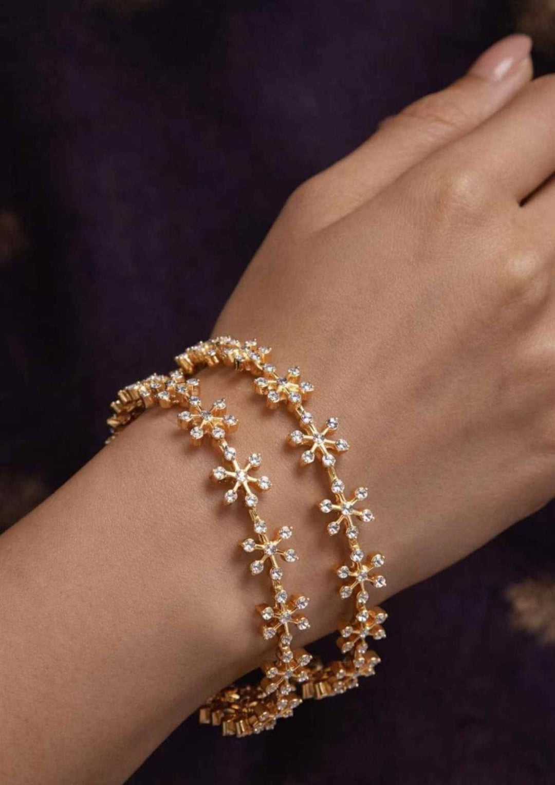 Pure Zirconian Diamond Gold Plated Flower with Bangles Model Pic