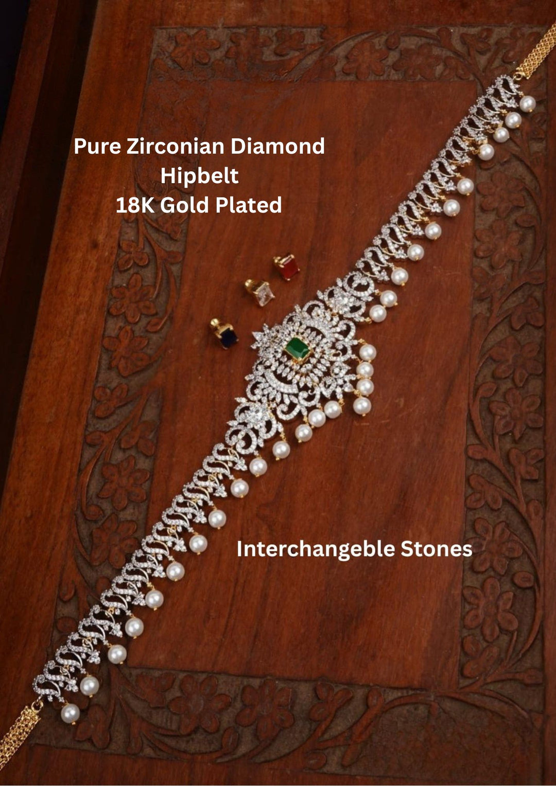 Pure Zirconian Diamond Gold Plated Interchangeble Stones Hipbelt (Vaddanam)