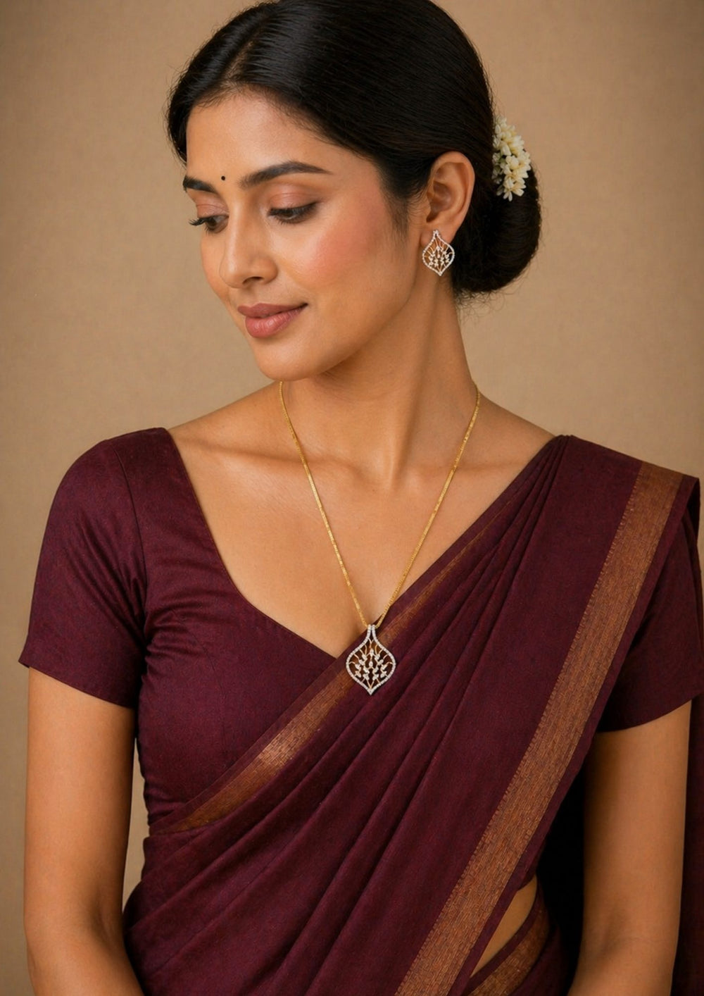 Pure Zirconian Diamond Gold Plated Long Chain with Studs 