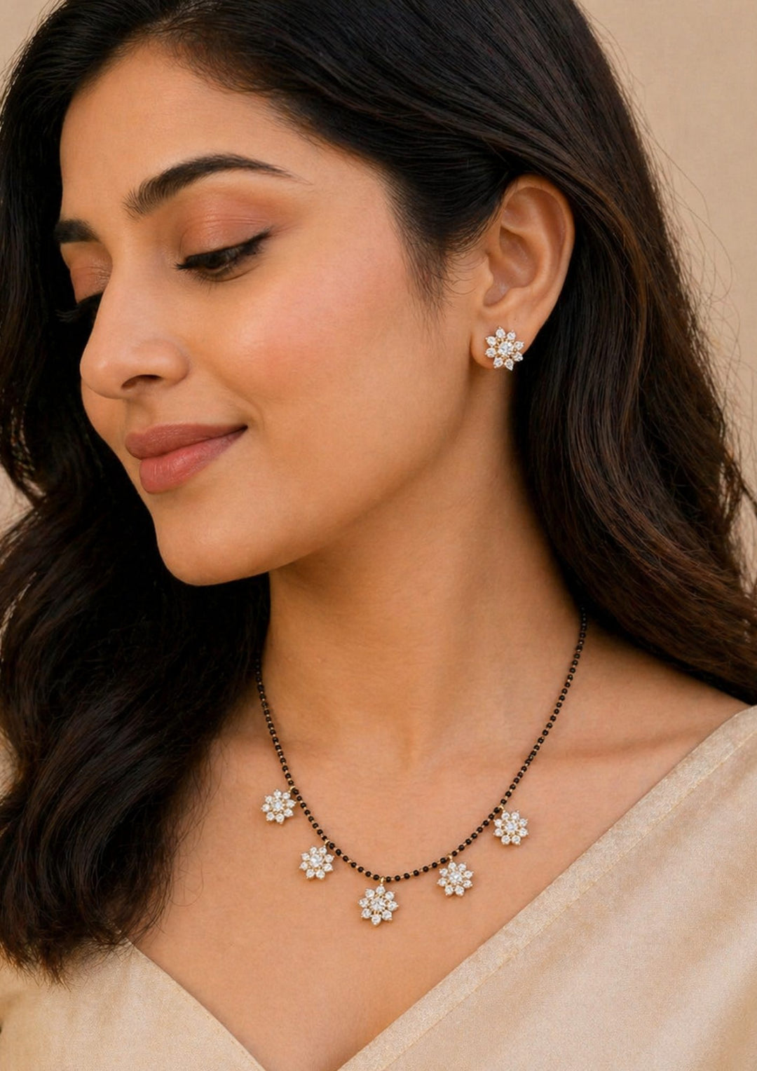 Pure Zirconian Diamond Gold Plated Mangalsutra Model Pic