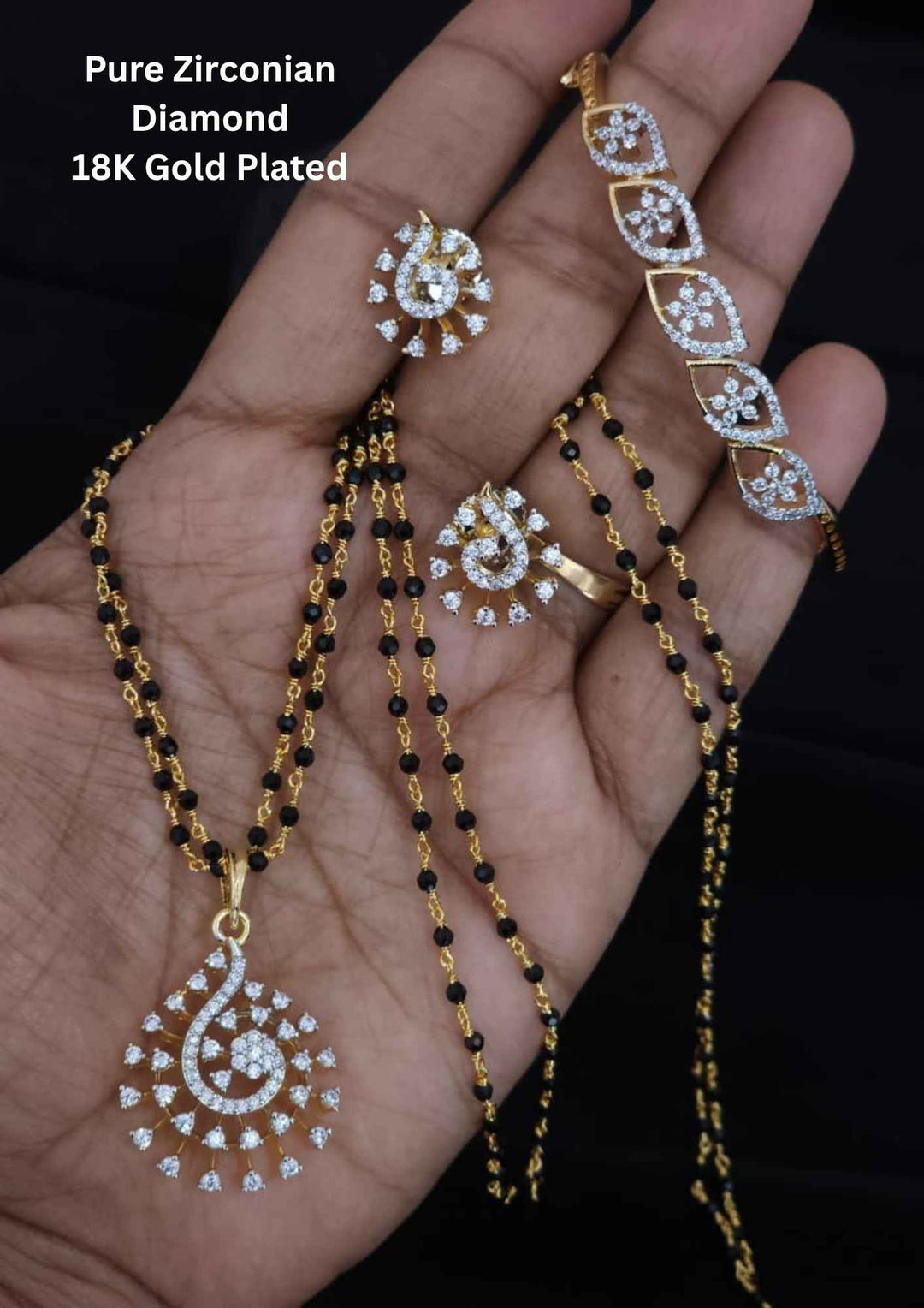 Pure Zirconian Diamond Gold Plated Mangalsutra and studs with Bracelet Combo