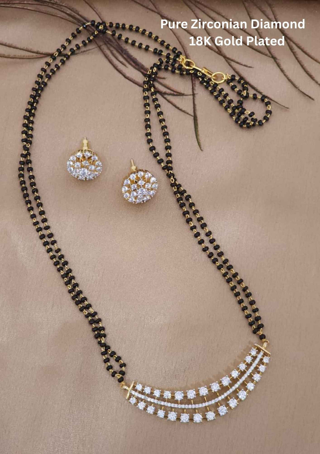 Pure Zirconian Diamond Gold Plated Mangalsutra with Studs