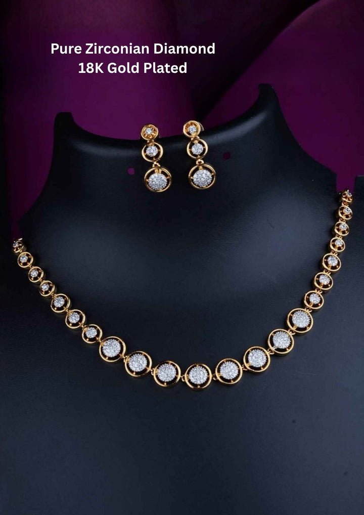 Pure Zirconian Diamond Gold Plated Matt Finish Necklacewith Earrings 
