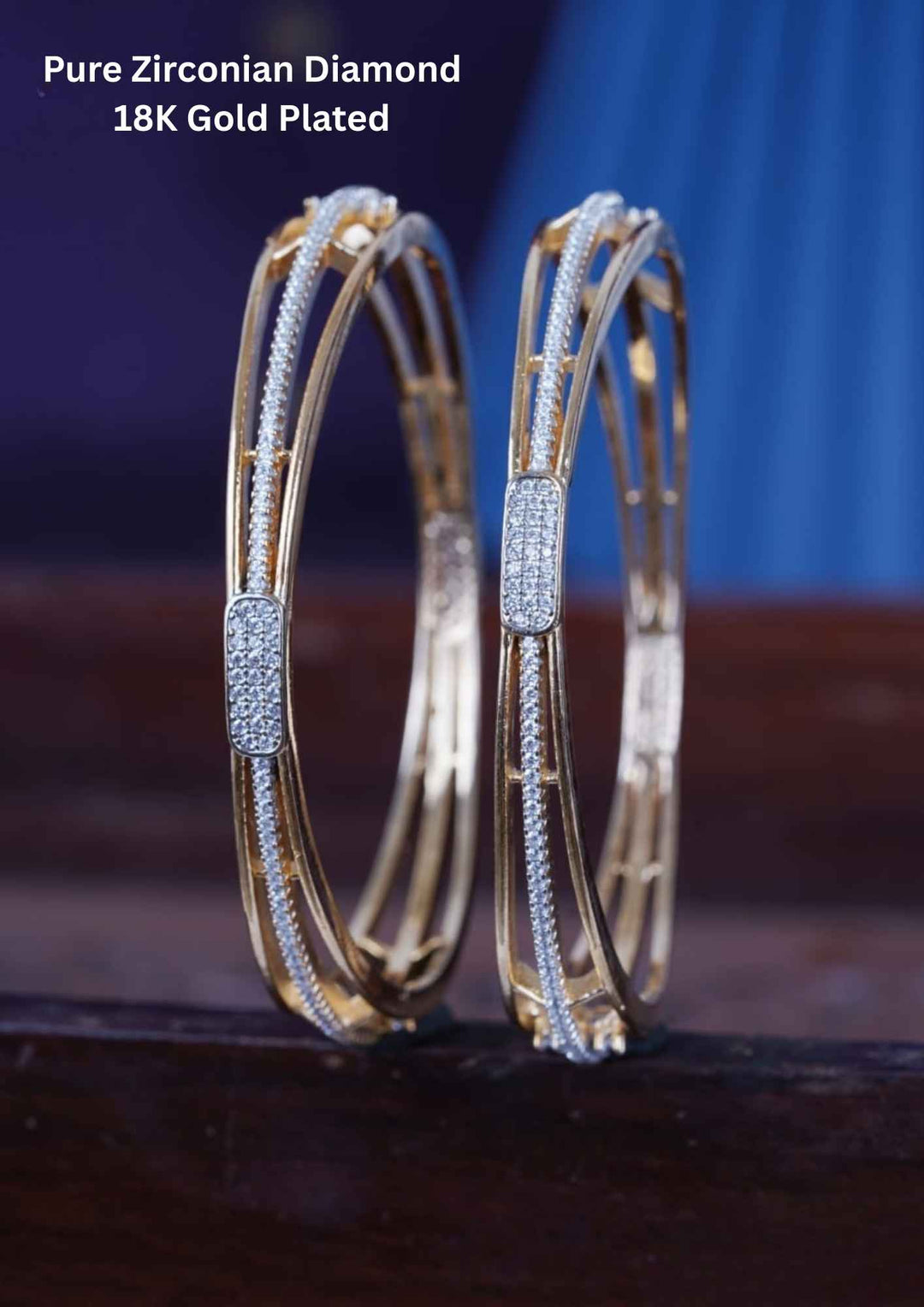 Pure Zirconian Diamond Gold Plated Matt Finishing Bangles (set of 2)