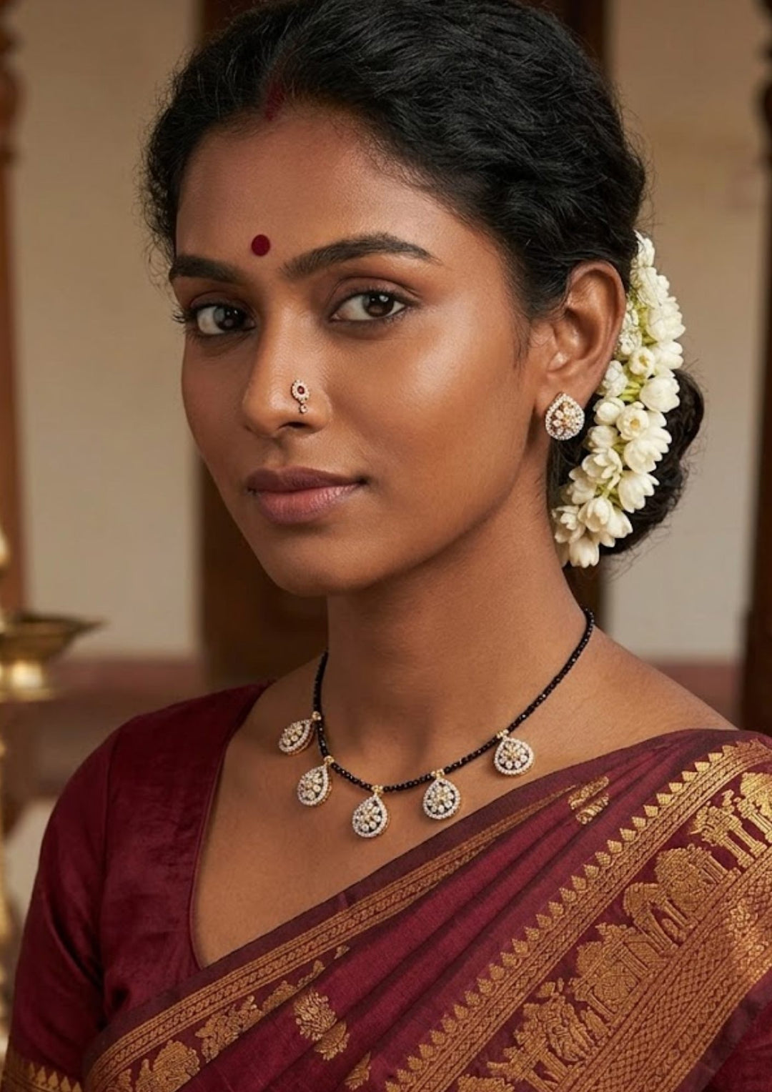 Pure Zirconian Diamond Gold Plated Mnaglasutra with Studs  Model Pic