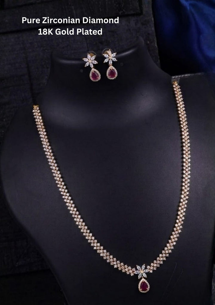 Pure Zirconian Diamond Gold Plated Necklace With Earrings Marron Gemstone
