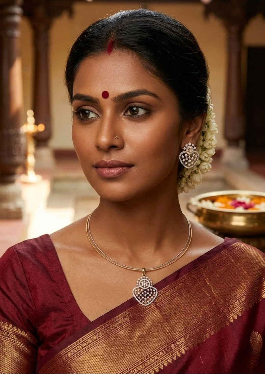 Pure Zirconian Diamond Gold Plated Necklace with Earrings  Model Image
