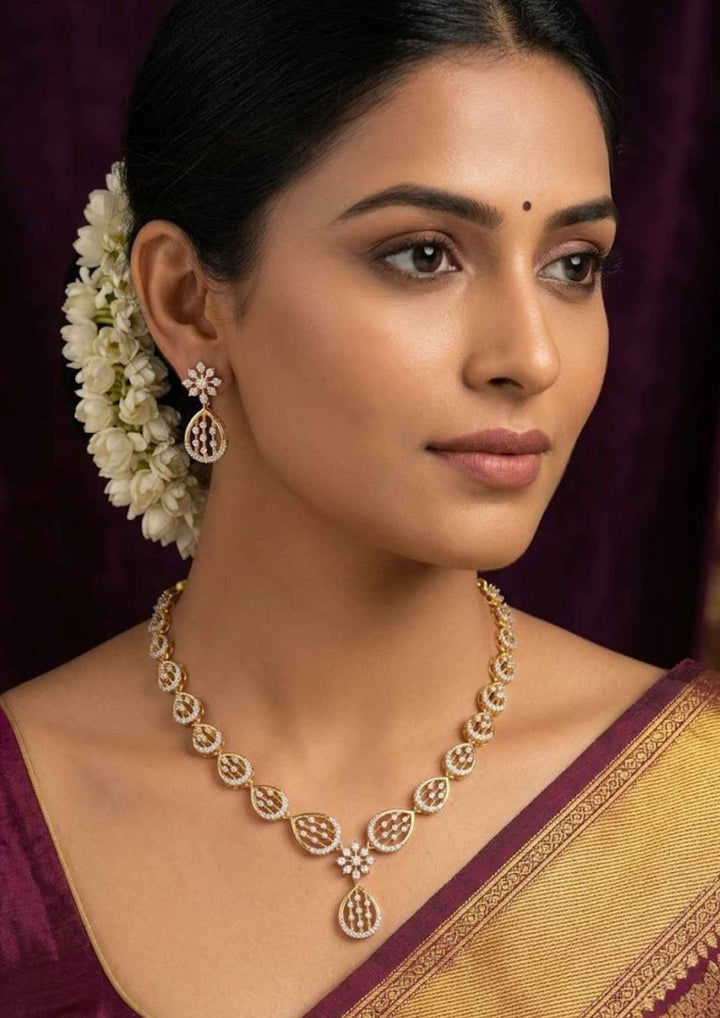 Pure Zirconian Diamond Gold Plated Necklace with Earrings