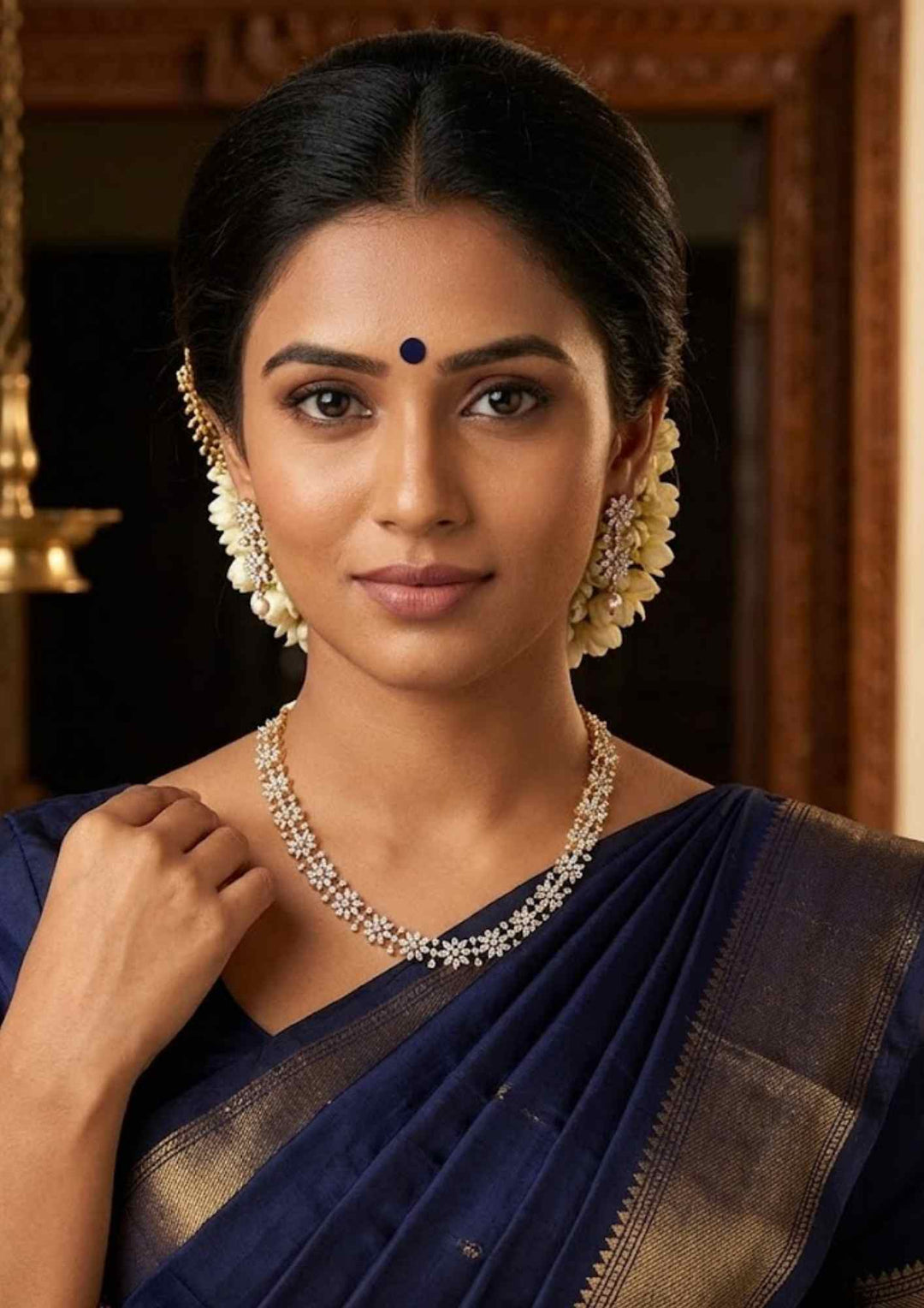 Pure Zirconian Diamond Gold Plated Necklace With Earrings