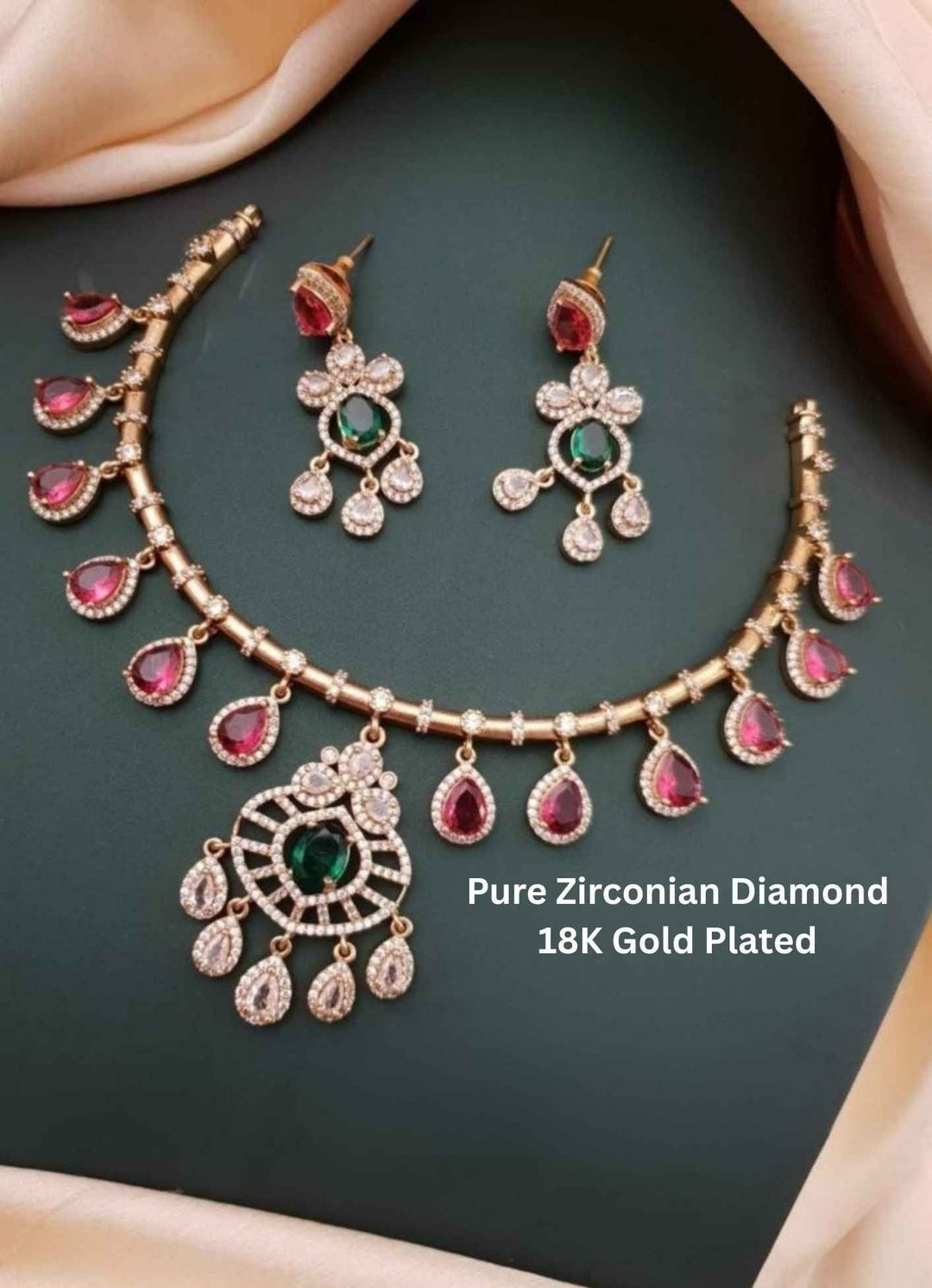 Gold-plated necklace and earrings with gemstones