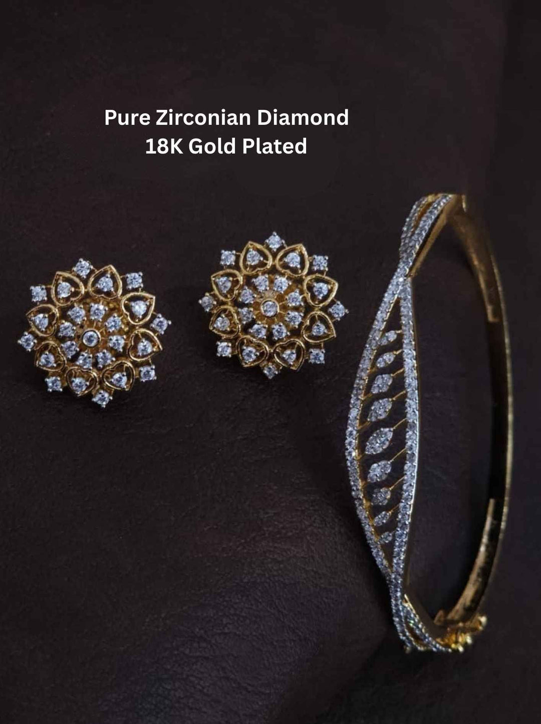 Pure Zirconian Diamond Gold Plated Openable Bracelet And Studs combo