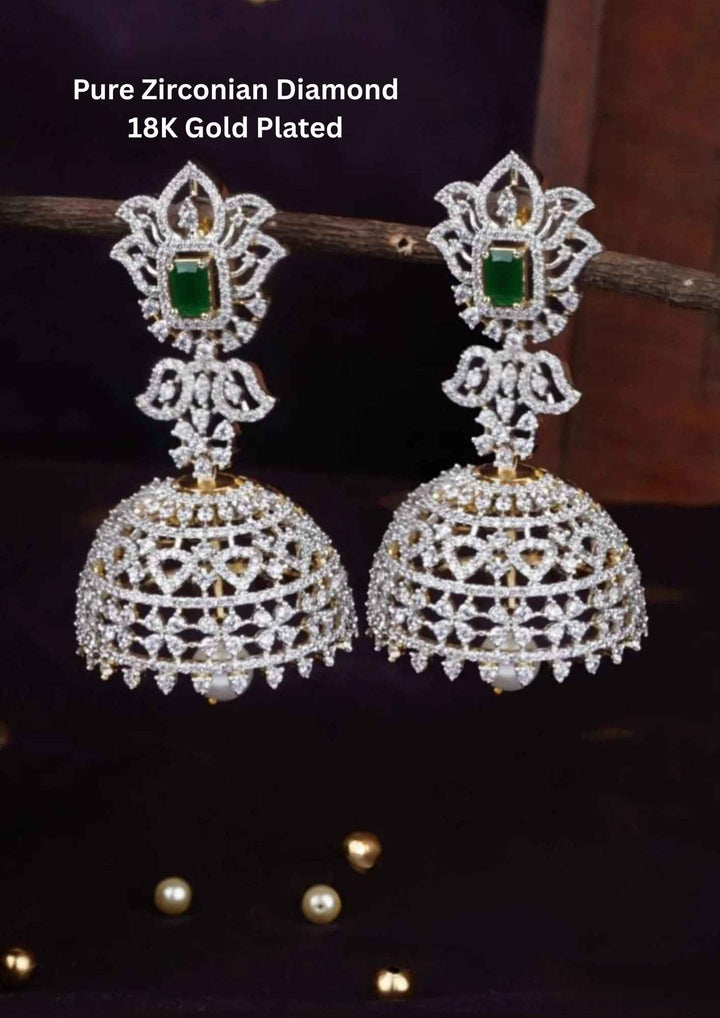 Pure Zirconian Diamond Gold Plated Pearl Drops Jhumkas