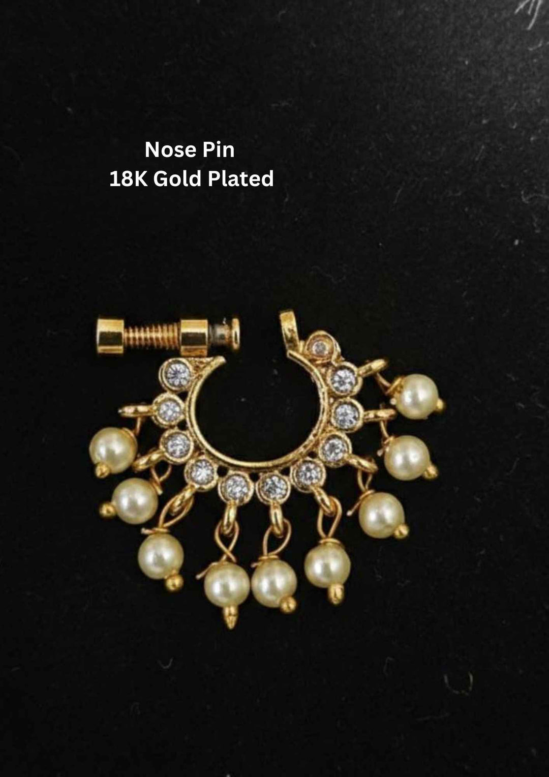 Pure Zirconian Diamond Gold Plated Pearl Nose pin for Stunning Look