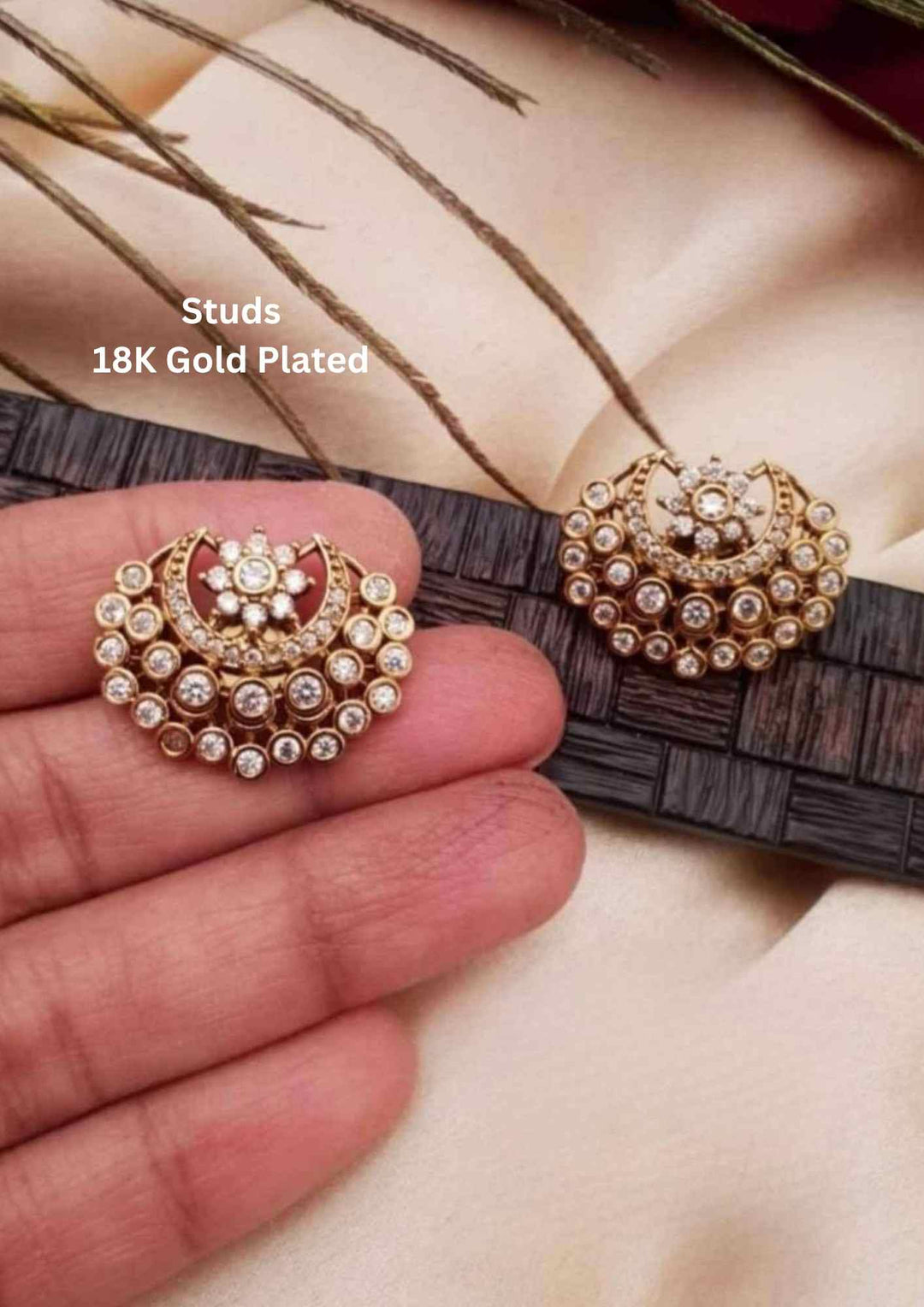 Pure Zirconian Diamond Gold Plated Polki Studs