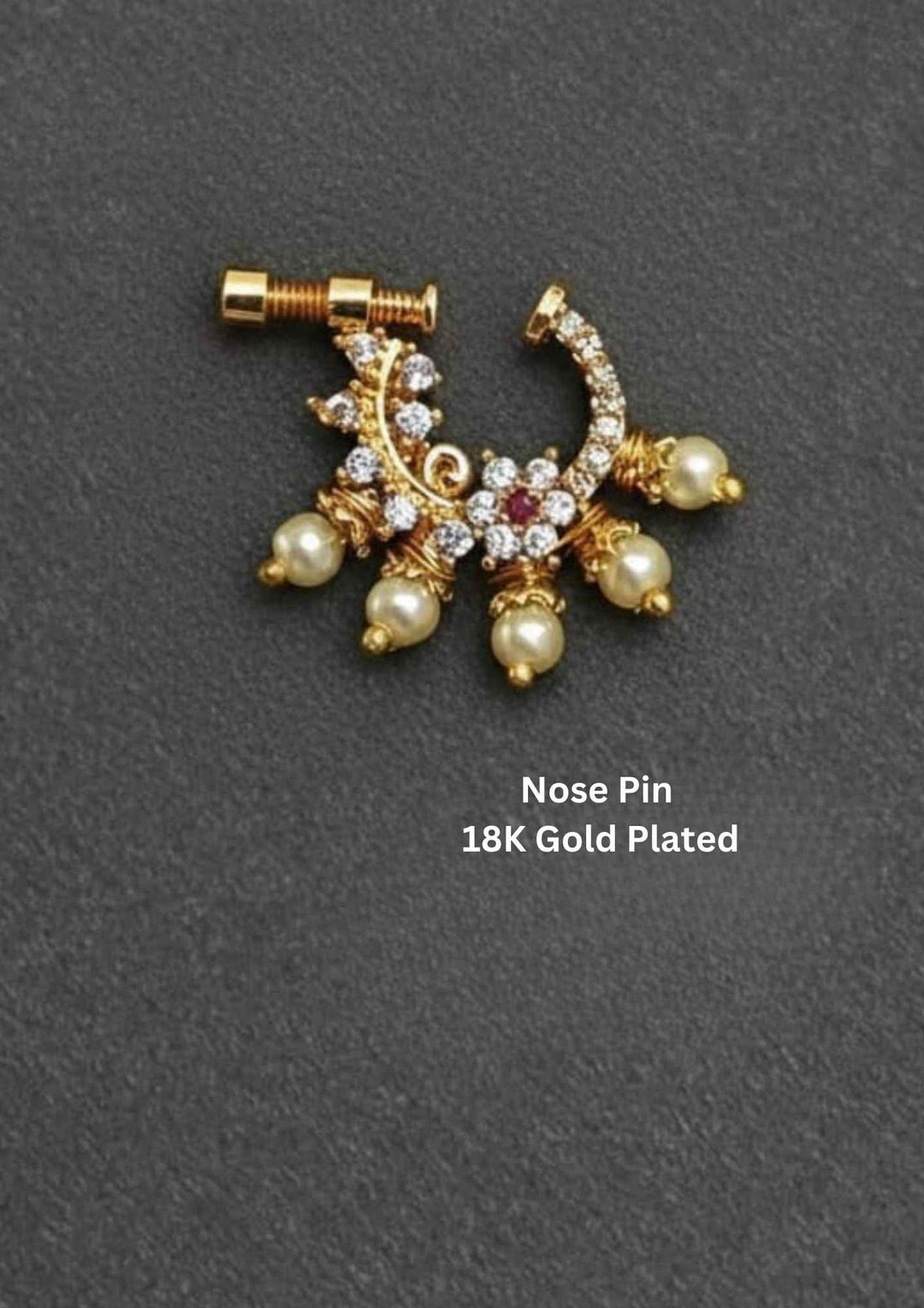 Pure Zirconian Diamond Gold Plated Screw Nose Pin / Nath 
