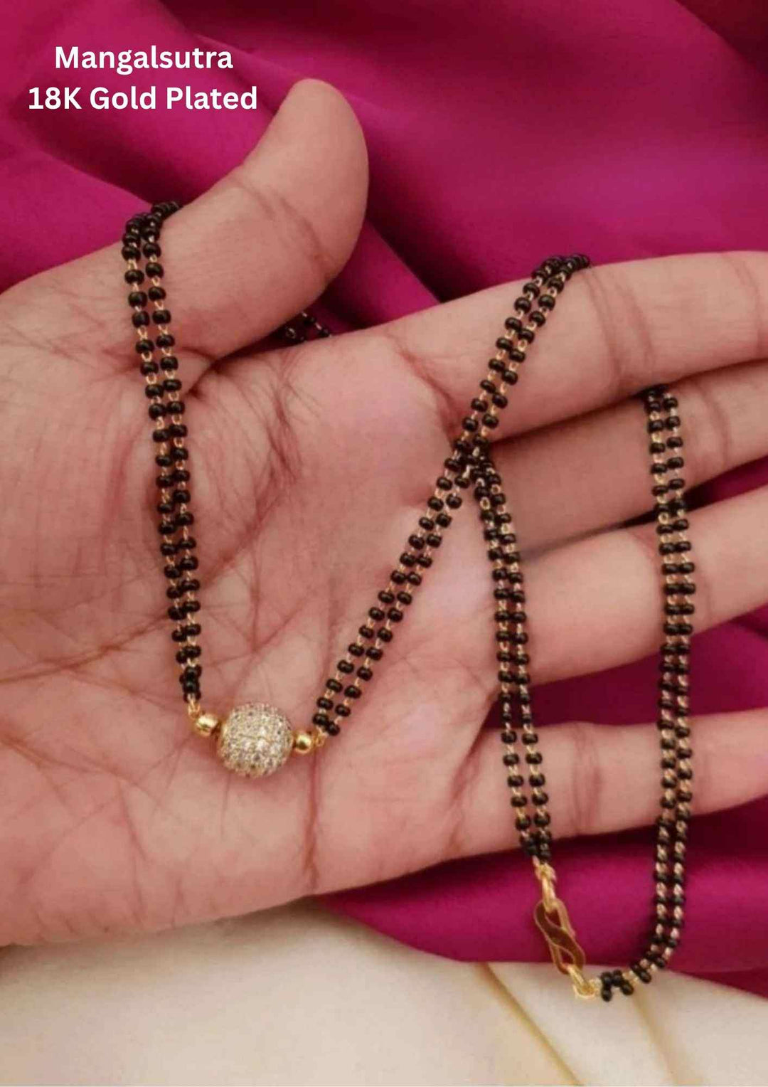 Pure Zirconian Diamond Studed Ball Shape Pendant Gold Plated Mangalsutra