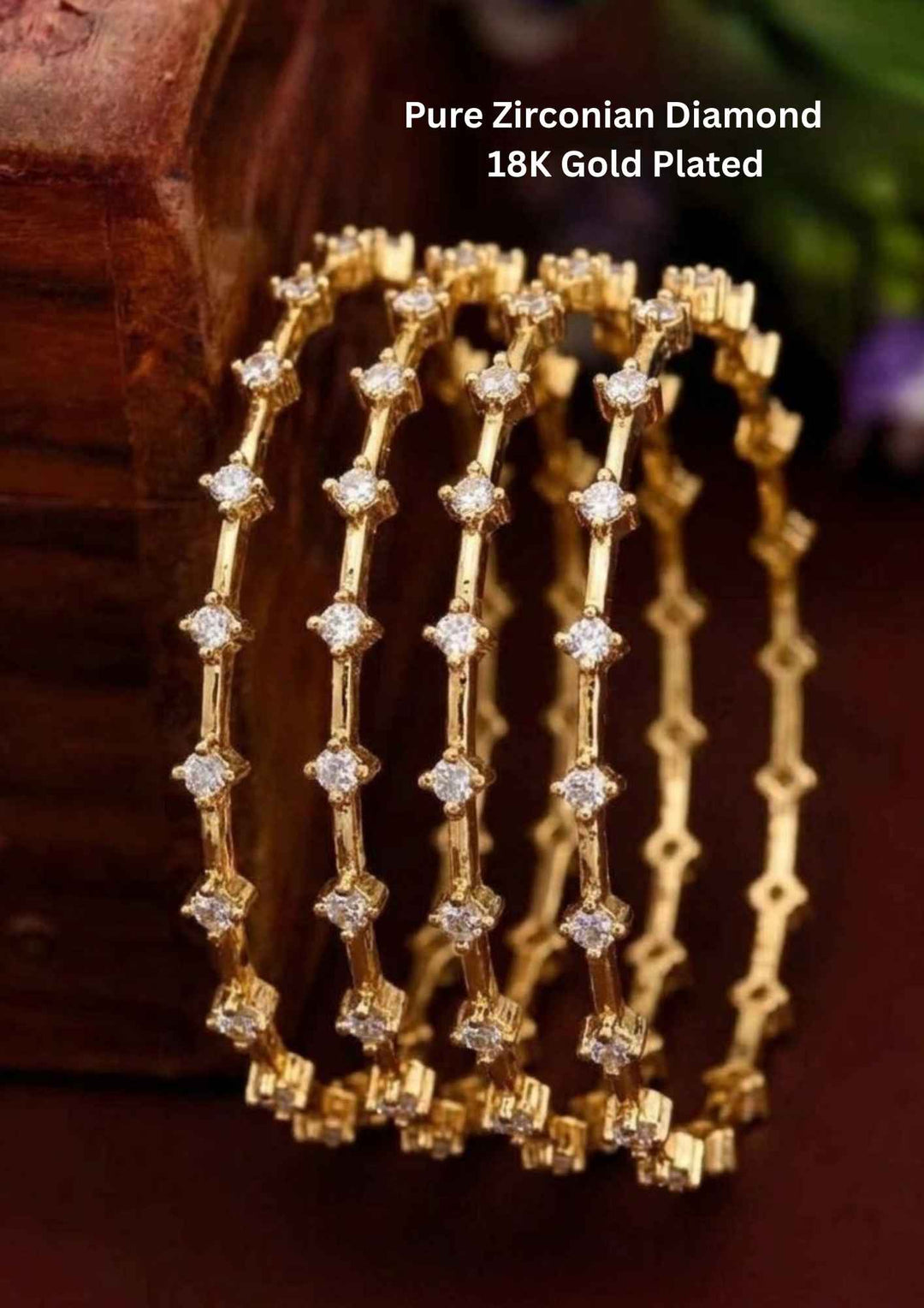 Pure Zirconium Diamond Gold Plated Floral Bangles (Set-4) 