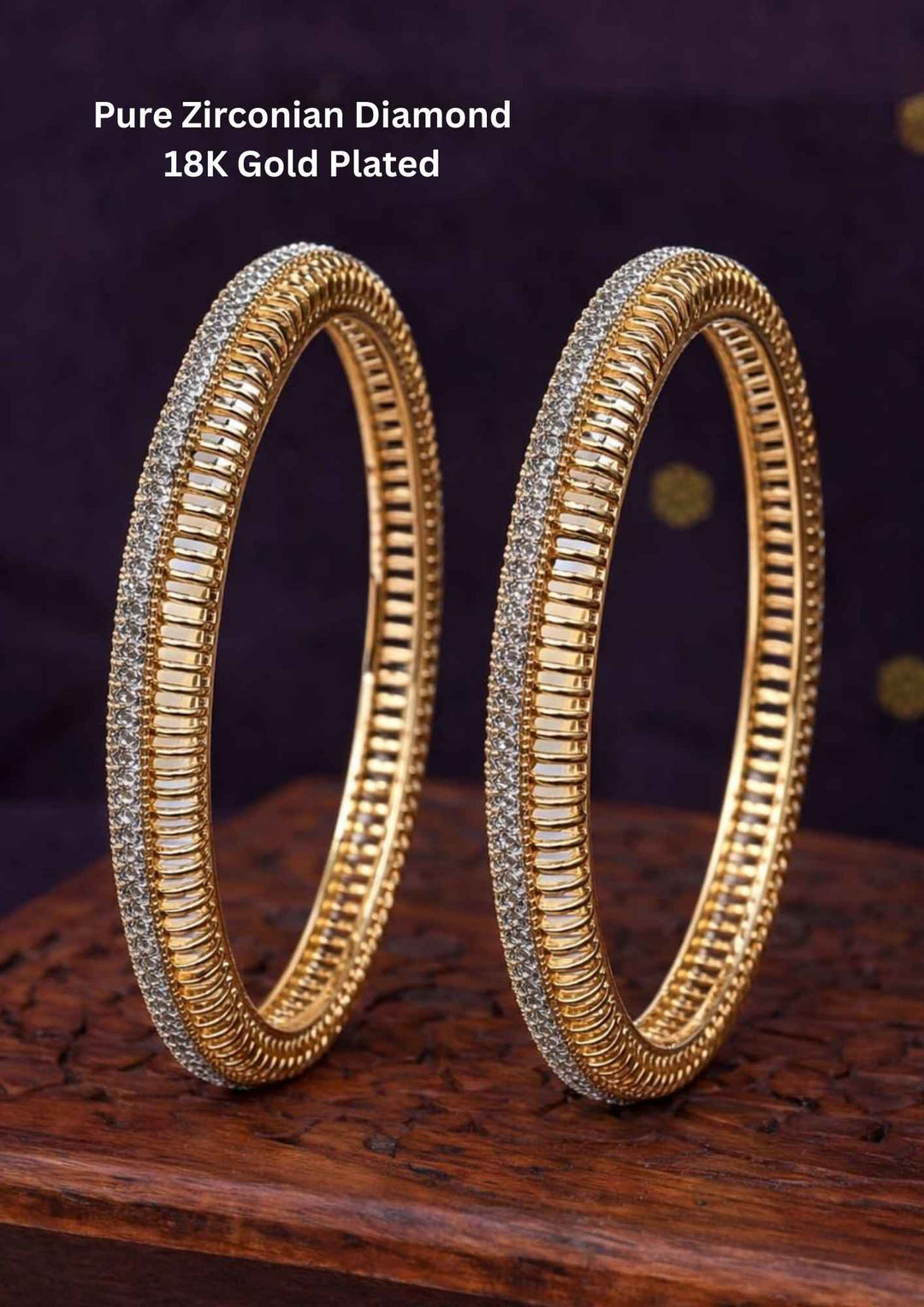 Pure Zirconium Diamond Gold Plated Matt Finish Bangles (Set-2)