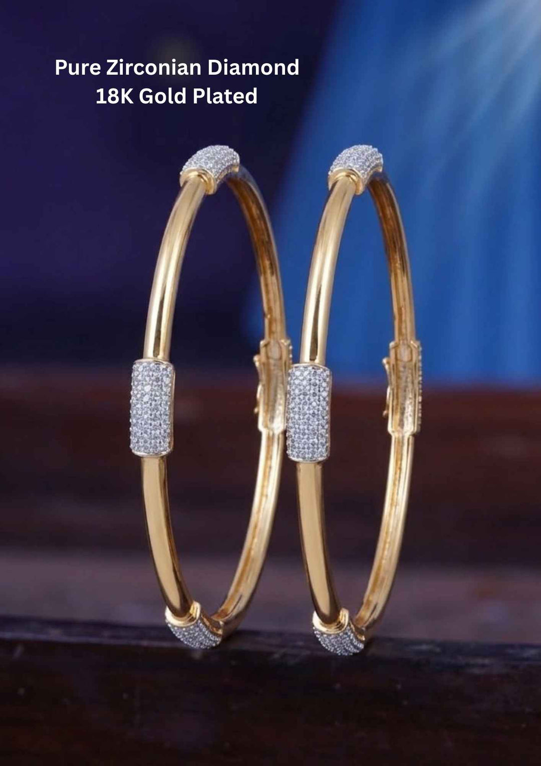 Pure Zirconium Diamond Gold Plated Classic Bangles (Set-2) 